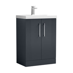 [BFPF1425A] Belvide Partial Fluted 2 Door Floor Standing Vanity Unit with Mid-Edge 1 Tap Hole Ceramic Basin - Cutout