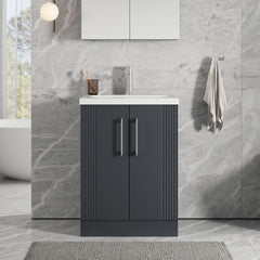 [BFPF1425A] Belvide Partial Fluted 2 Door Floor Standing Vanity Unit with Mid-Edge 1 Tap Hole Ceramic Basin - Lifestyle 1