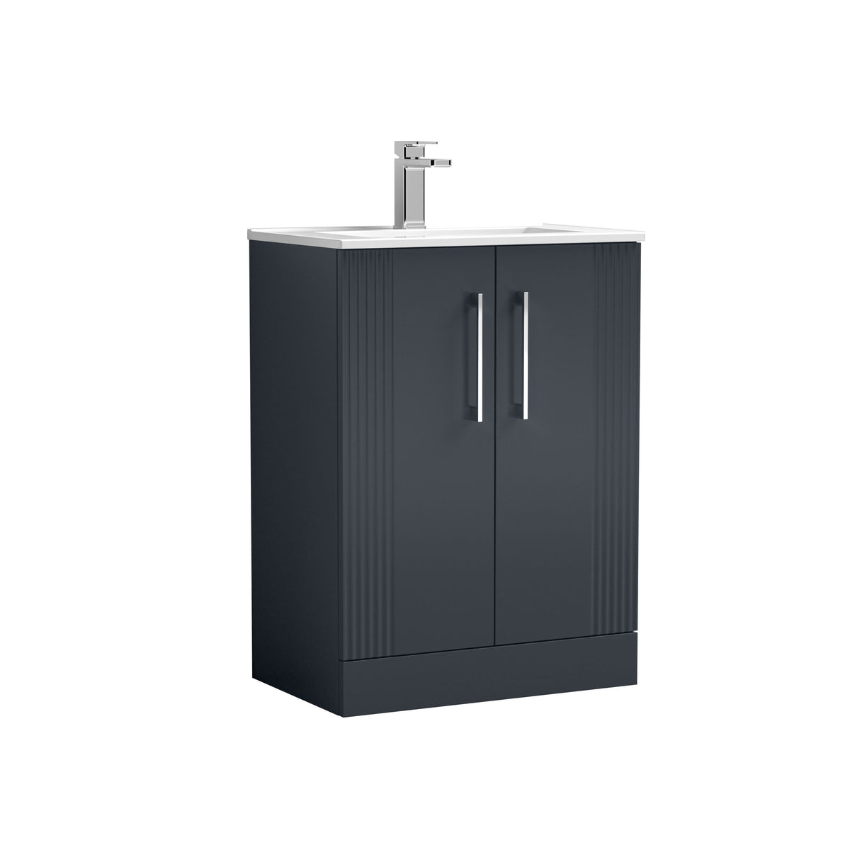 [BFPF1425B] Belvide Retro Partial Fluted 2 Door Floor Standing Vanity Basin Unit with Minimalist Basin, Choice of Size and Colour - Cutout
