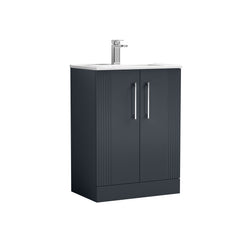 [BFPF1425B] Belvide Retro Partial Fluted 2 Door Floor Standing Vanity Basin Unit with Minimalist Basin, Choice of Size and Colour - Cutout