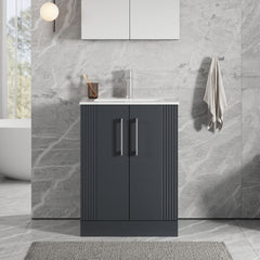 [BFPF1425B] Belvide Retro Partial Fluted 2 Door Floor Standing Vanity Basin Unit with Minimalist Basin, Choice of Size and Colour - Lifestyle 1