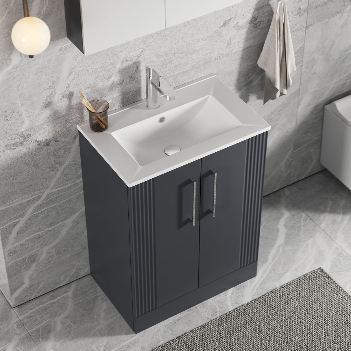 [BFPF1425B] Belvide Retro Partial Fluted 2 Door Floor Standing Vanity Basin Unit with Minimalist Basin, Choice of Size and Colour - Lifestyle 2