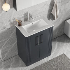 [BFPF1425B] Belvide Retro Partial Fluted 2 Door Floor Standing Vanity Basin Unit with Minimalist Basin, Choice of Size and Colour - Lifestyle 2