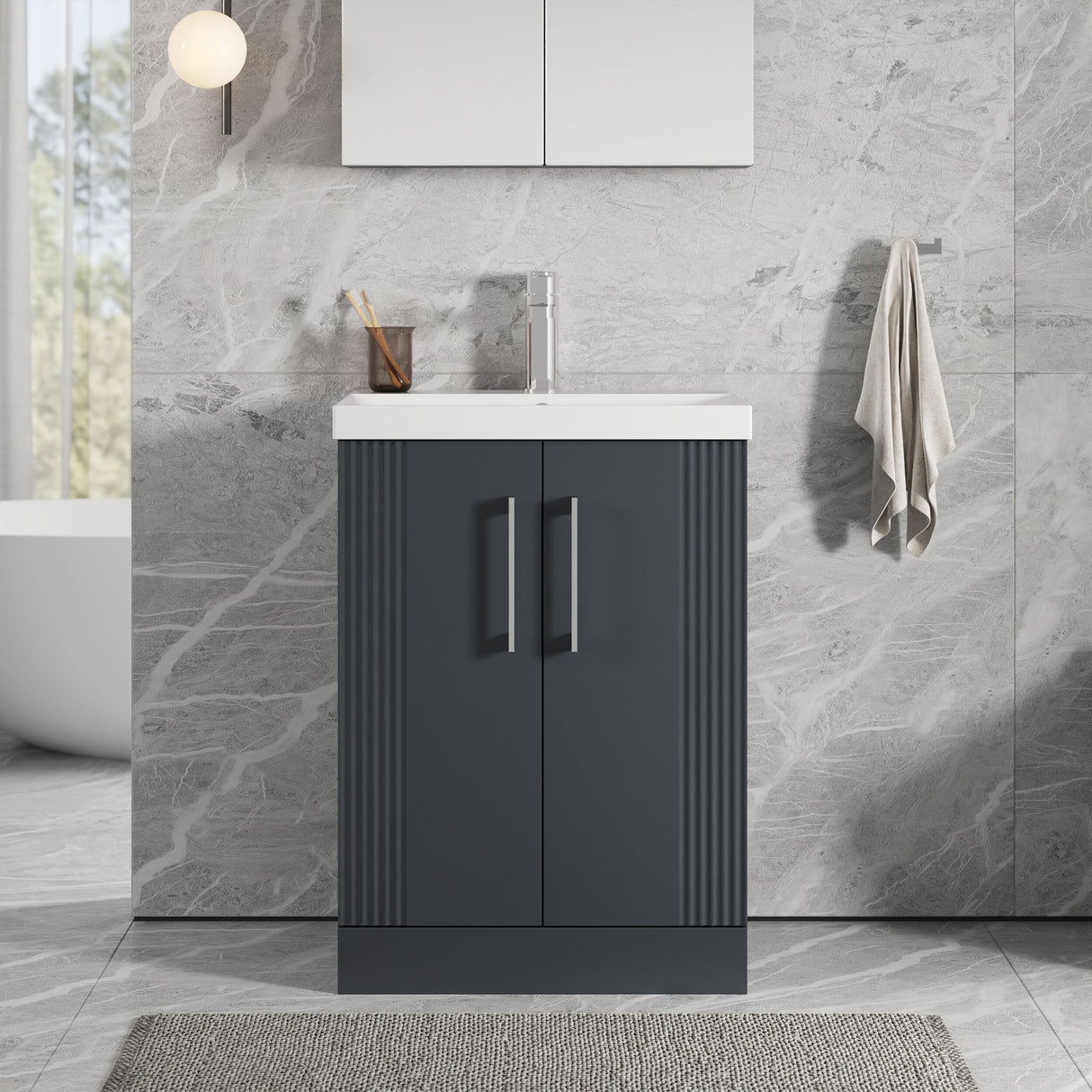 [BFPF1425D] Belvide Retro Partial Fluted 2 Door Floor Standing Vanity Basin Unit with Thin-Edge Basin, Choice of Size and Colour - Lifestyle 1