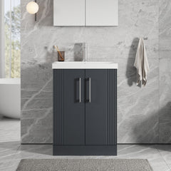 [BFPF1425D] Belvide Retro Partial Fluted 2 Door Floor Standing Vanity Basin Unit with Thin-Edge Basin, Choice of Size and Colour - Lifestyle 1