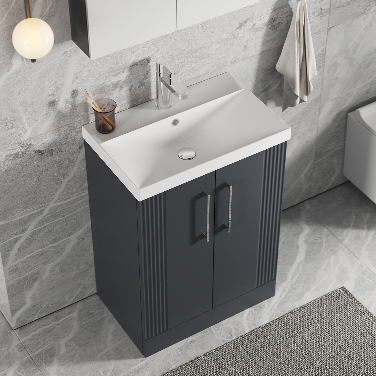 [BFPF1425D] Belvide Retro Partial Fluted 2 Door Floor Standing Vanity Basin Unit with Thin-Edge Basin, Choice of Size and Colour - Lifestyle 2