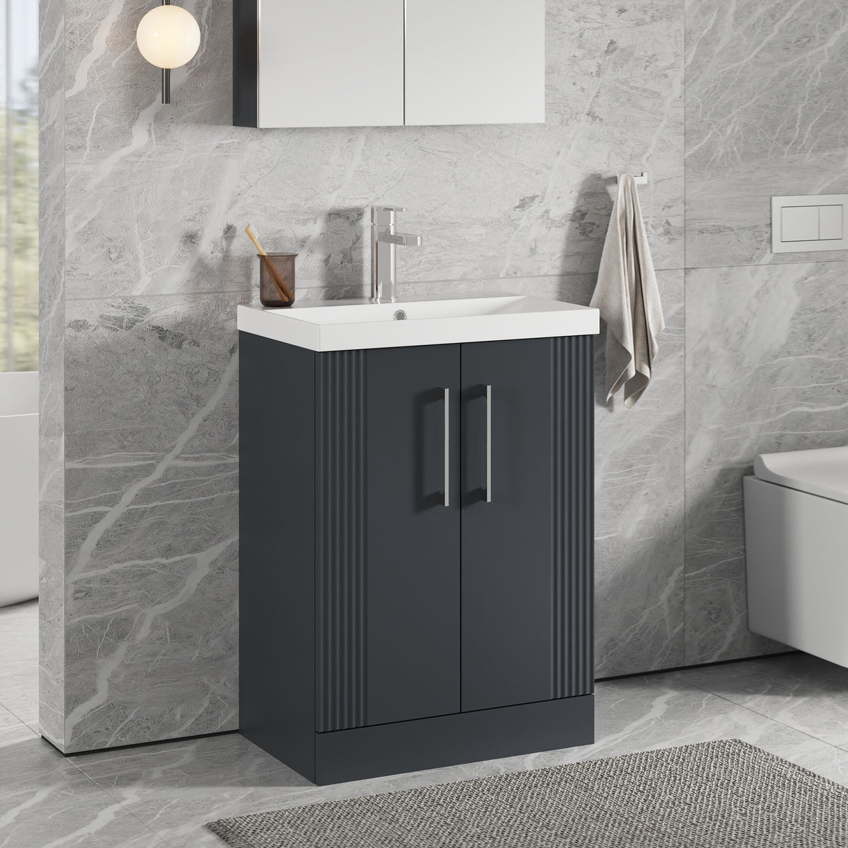 [BFPF1425D] Belvide Retro Partial Fluted 2 Door Floor Standing Vanity Basin Unit with Thin-Edge Basin, Choice of Size and Colour - Lifestyle 3