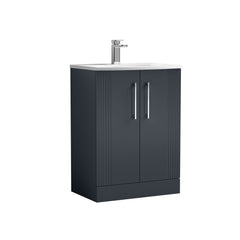 [BFPF1425G] Belvide Retro Partial Fluted 2 Door Floor Standing Vanity Basin Unit with Curved Basin, Choice of Size and Colour - Cutout