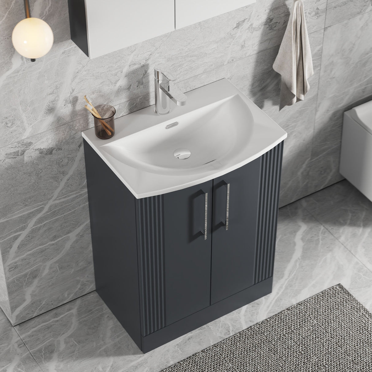 [BFPF1425G] Belvide Retro Partial Fluted 2 Door Floor Standing Vanity Basin Unit with Curved Basin, Choice of Size and Colour - Lifestyle 2