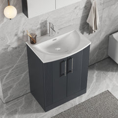 [BFPF1425G] Belvide Retro Partial Fluted 2 Door Floor Standing Vanity Basin Unit with Curved Basin, Choice of Size and Colour - Lifestyle 2