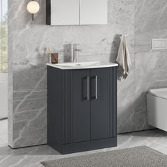 [BFPF1425G] Belvide Retro Partial Fluted 2 Door Floor Standing Vanity Basin Unit with Curved Basin, Choice of Size and Colour - Lifestyle 3