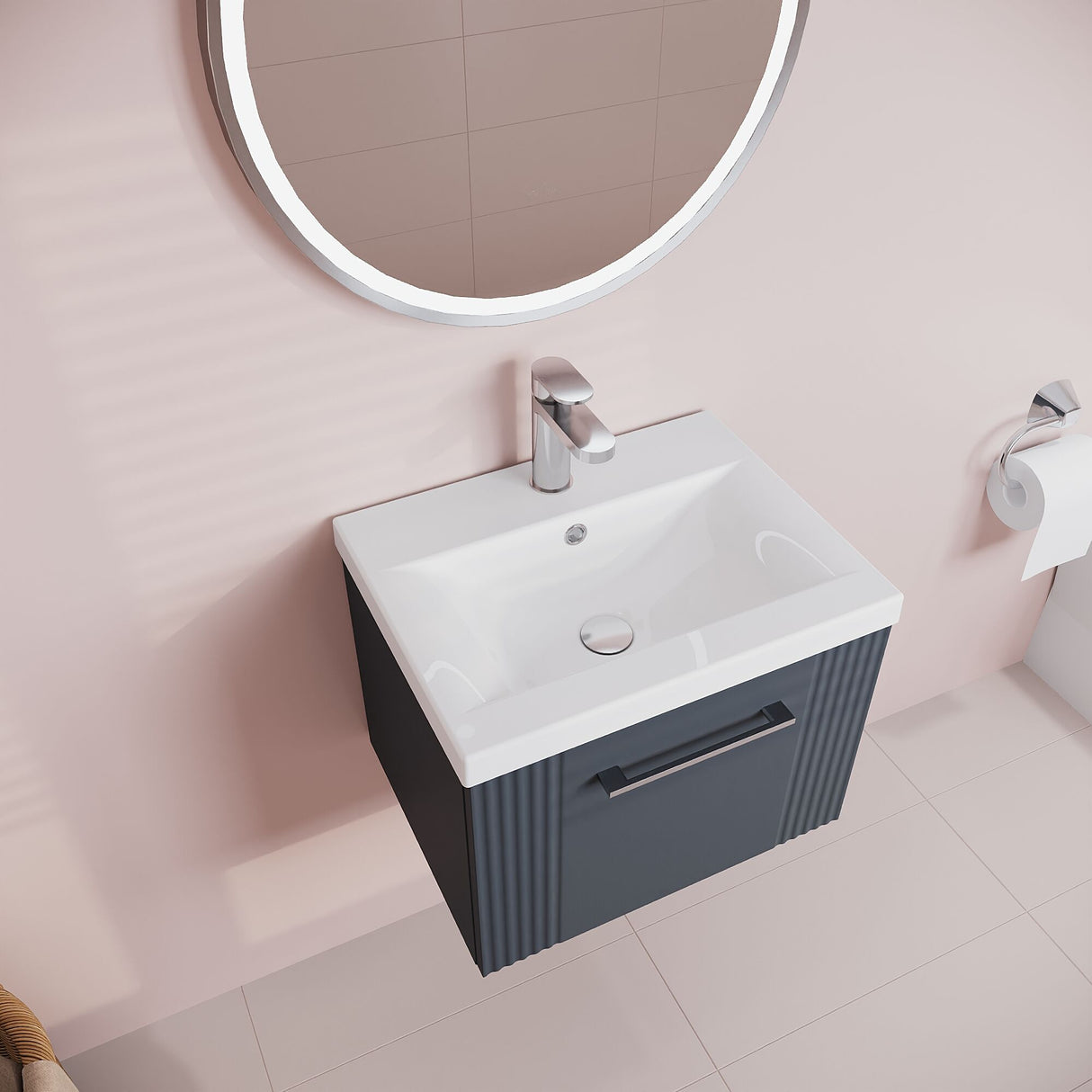 [BFPF1491A] Belvide Partial Fluted 1 Drawer Wall Hung Vanity Unit with Mid-Edge 1 Tap Hole Ceramic Basin - Lifestyle 2