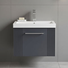 [BFPF1491A] Belvide Partial Fluted 1 Drawer Wall Hung Vanity Unit with Mid-Edge 1 Tap Hole Ceramic Basin - Silo