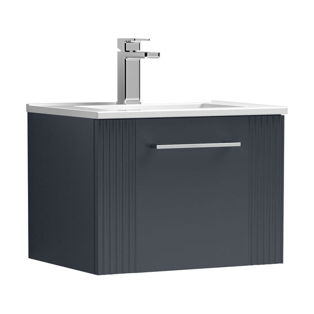 [BFPF1491B] Partial Fluted 1 Drawer Wall Hung Vanity Unit with 1 Tap Hole Minimalist Basin - 500mm - Satin Dark Grey - Cutout