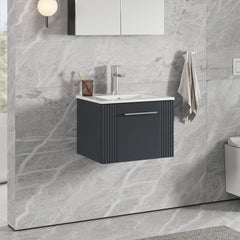 [BFPF1491B] Partial Fluted 1 Drawer Wall Hung Vanity Unit with 1 Tap Hole Minimalist Basin - 500mm - Satin Dark Grey - Lifestyle 3