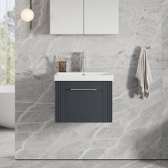 [BFPF1491D] Belvide Retro Partial Fluted 1 Drawer Wall Hung Vanity Basin Unit with Thin-Edge Basin, Choice of Size and Colour - Lifestyle 1
