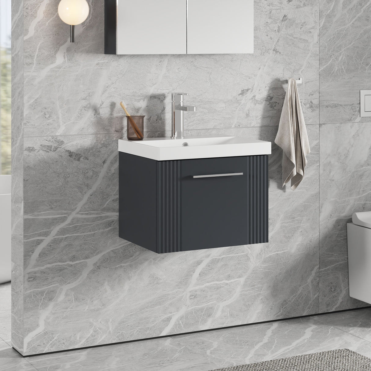 [BFPF1491D] Belvide Retro Partial Fluted 1 Drawer Wall Hung Vanity Basin Unit with Thin-Edge Basin, Choice of Size and Colour - Lifestyle 3