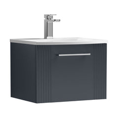 [BFPF1491G] Partial Fluted 1 Drawer Wall Hung Vanity Unit with 1 Tap Hole Curved Basin- 500mm - Satin Dark Grey - Cutout