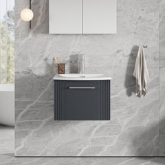 [BFPF1491G] Belvide Retro Partial Fluted 1 Drawer Wall Hung Vanity Basin Unit with Curved Basin, Choice of Size and Colour - Lifestyle 1