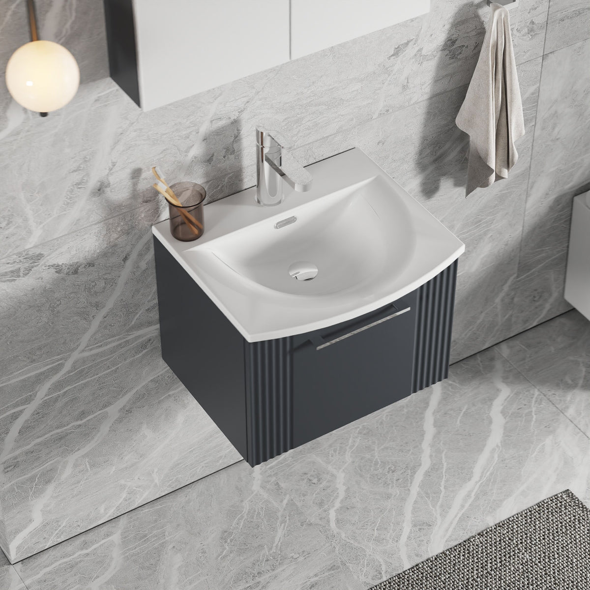 [BFPF1491G] Belvide Retro Partial Fluted 1 Drawer Wall Hung Vanity Basin Unit with Curved Basin, Choice of Size and Colour - Lifestyle 2