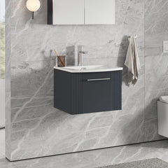 [BFPF1491G] Partial Fluted 1 Drawer Wall Hung Vanity Unit with 1 Tap Hole Curved Basin- 500mm - Satin Dark Grey - Lifestyle 3