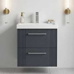 [BFPF1492A] Belvide Partial Fluted 2 Drawer Wall Hung Vanity Unit with Mid-Edge 1 Tap Hole Ceramic Basin - Silo