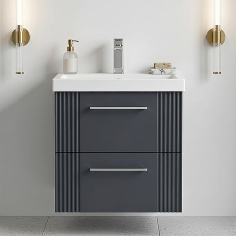 [BFPF1492A] Belvide Partial Fluted 2 Drawer Wall Hung Vanity Unit with Mid-Edge 1 Tap Hole Ceramic Basin - Silo