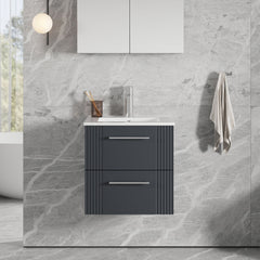 [BFPF1492B] Belvide Retro Partial Fluted 2 Drawer Wall Hung Vanity Basin Unit with Minimalist Basin, Choice of Size and Colour - Lifestyle 1