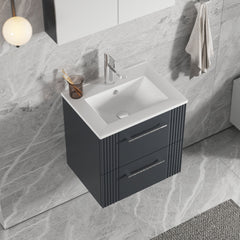 [BFPF1492B] Belvide Retro Partial Fluted 2 Drawer Wall Hung Vanity Basin Unit with Minimalist Basin, Choice of Size and Colour - Lifestyle 2
