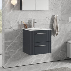 [BFPF1492B] Belvide Retro Partial Fluted 2 Drawer Wall Hung Vanity Basin Unit with Minimalist Basin, Choice of Size and Colour - Lifestyle 3