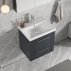 [BFPF1492D] Belvide Retro Partial Fluted 2 Drawer Wall Hung Vanity Basin Unit with Thin-Edge Basin, Choice of Size and Colour - Lifestyle 2
