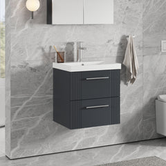 [BFPF1492D] Belvide Retro Partial Fluted 2 Drawer Wall Hung Vanity Basin Unit with Thin-Edge Basin, Choice of Size and Colour - Lifestyle 3