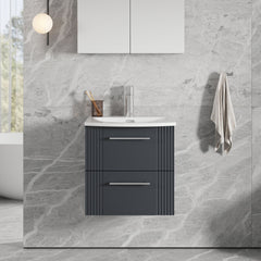 [BFPF1492G] Belvide Retro Partial Fluted 2 Drawer Wall Hung Vanity Basin Unit with Curved Basin, Choice of Size and Colour - Lifestyle 1