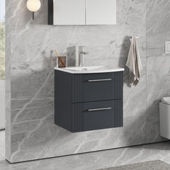 [BFPF1492G] Belvide Retro Partial Fluted 2 Drawer Wall Hung Vanity Basin Unit with Curved Basin, Choice of Size and Colour - Lifestyle 3