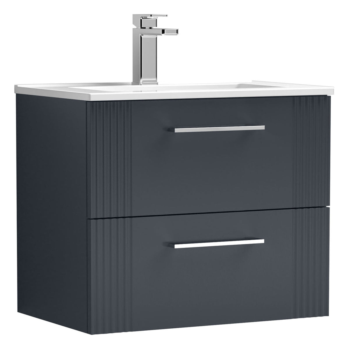 [BFPF1493B] Belvide Retro Partial Fluted 2 Drawer Wall Hung Vanity Basin Unit with Minimalist Basin, Choice of Size and Colour - Cutout