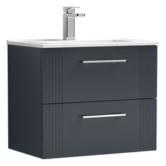 [BFPF1493B] Belvide Retro Partial Fluted 2 Drawer Wall Hung Vanity Basin Unit with Minimalist Basin, Choice of Size and Colour - Cutout