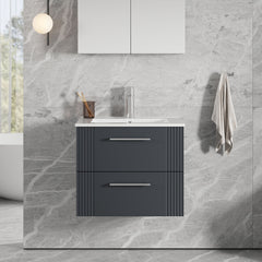 [BFPF1493B] Belvide Retro Partial Fluted 2 Drawer Wall Hung Vanity Basin Unit with Minimalist Basin, Choice of Size and Colour - Lifestyle 1