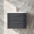 [BFPF1493B] Belvide Retro Partial Fluted 2 Drawer Wall Hung Vanity Basin Unit with Minimalist Basin, Choice of Size and Colour - Silo