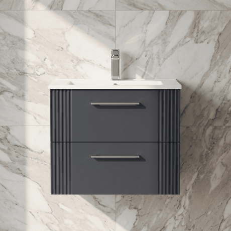 [BFPF1493B] Belvide Retro Partial Fluted 2 Drawer Wall Hung Vanity Basin Unit with Minimalist Basin, Choice of Size and Colour - Silo
