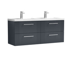 [BFPF1493C] Belvide Retro Partial Fluted 4 Drawer Wall Hung Vanity Basin Unit with Double Polymarble Basin, Choice of Colour - Cutout