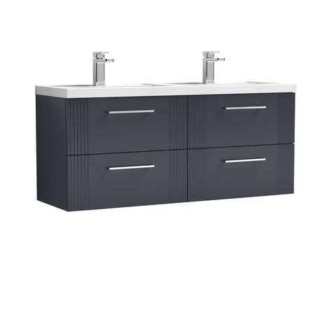 [BFPF1493C] Belvide Retro Partial Fluted 4 Drawer Wall Hung Vanity Basin Unit with Double Polymarble Basin, Choice of Colour - Cutout