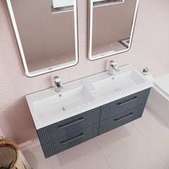[BFPF1493C] Belvide Retro Partial Fluted 4 Drawer Wall Hung Vanity Basin Unit with Double Polymarble Basin, Choice of Colour - Lifestyle 2