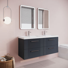 [BFPF1493C] Belvide Retro Partial Fluted 4 Drawer Wall Hung Vanity Basin Unit with Double Polymarble Basin, Choice of Colour - Lifestyle 3