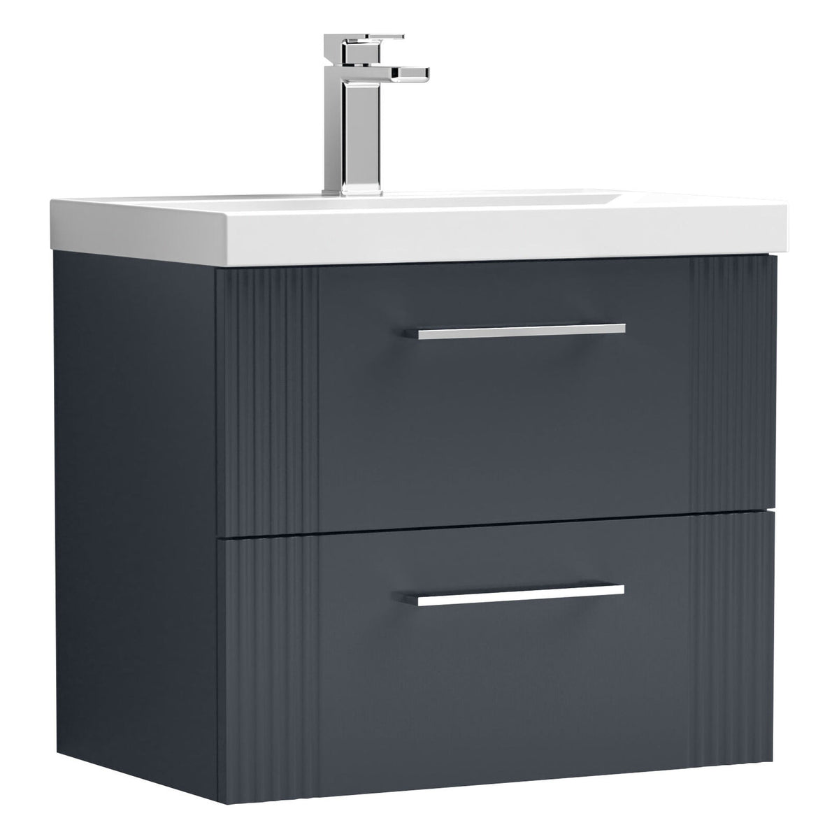 [BFPF1493D] Belvide Retro Partial Fluted 2 Drawer Wall Hung Vanity Basin Unit with Thin-Edge Basin, Choice of Size and Colour - Cutout