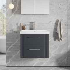 [BFPF1493D] Belvide Retro Partial Fluted 2 Drawer Wall Hung Vanity Basin Unit with Thin-Edge Basin, Choice of Size and Colour - Lifestyle 1