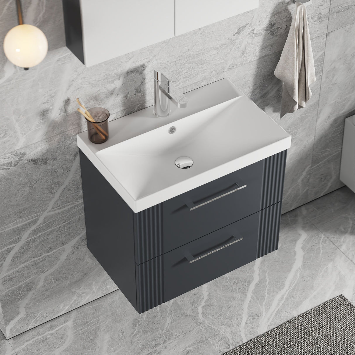 [BFPF1493D] Belvide Retro Partial Fluted 2 Drawer Wall Hung Vanity Basin Unit with Thin-Edge Basin, Choice of Size and Colour - Lifestyle 2