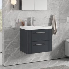[BFPF1493D] Belvide Retro Partial Fluted 2 Drawer Wall Hung Vanity Basin Unit with Thin-Edge Basin, Choice of Size and Colour - Lifestyle 3