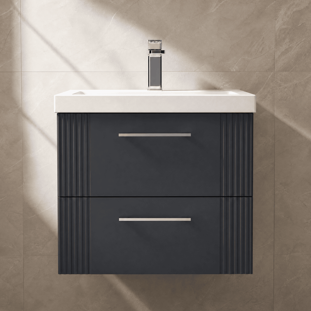 [BFPF1493D] Belvide Retro Partial Fluted 2 Drawer Wall Hung Vanity Basin Unit with Thin-Edge Basin, Choice of Size and Colour - Silo