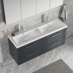 [BFPF1493F] Belvide Retro Partial Fluted 4 Drawer Wall Hung Vanity Basin Unit with Double Ceramic Basin, Choice of Colour - Lifestyle 2