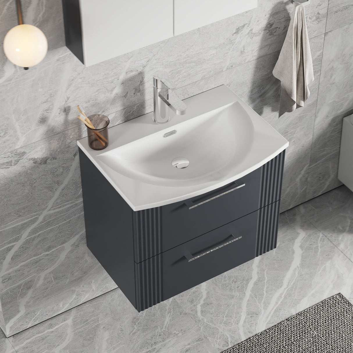 [BFPF1493G] Belvide Retro Partial Fluted 2 Drawer Wall Hung Vanity Basin Unit with Curved Basin, Choice of Size and Colour - Lifestyle 2